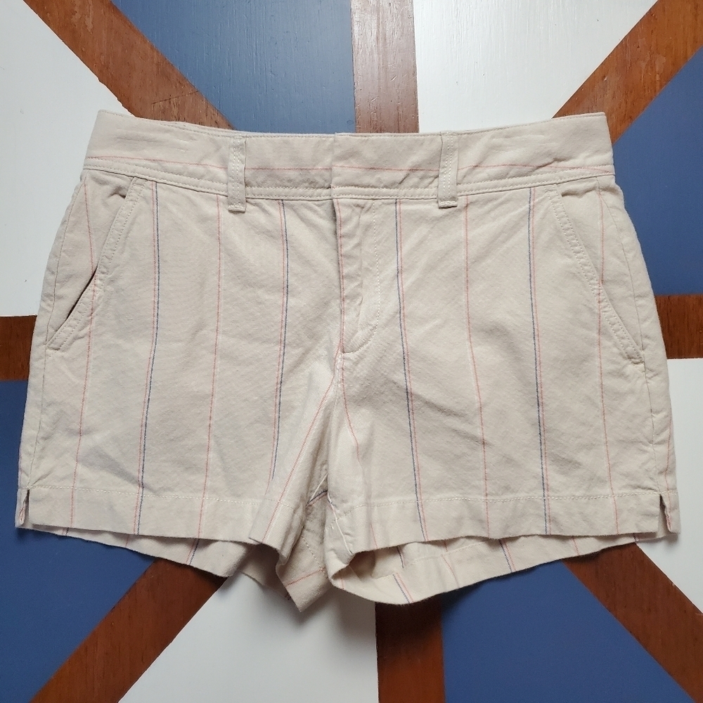 Gap City Shorts Womens 2 Cream Stripes Cotton Woven Chino Classic Casual‎ summer